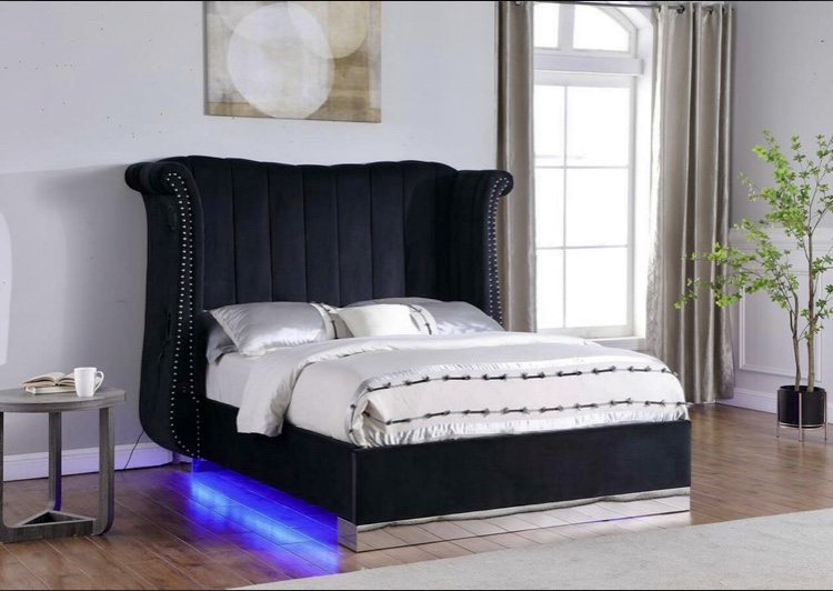 queen lit bed - black
