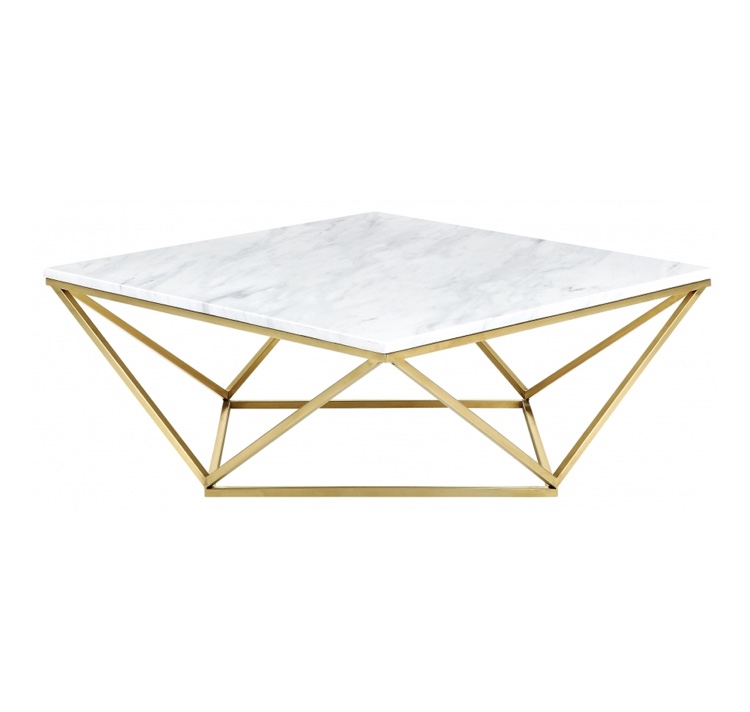 square marble cocktail table - silver/gold trim