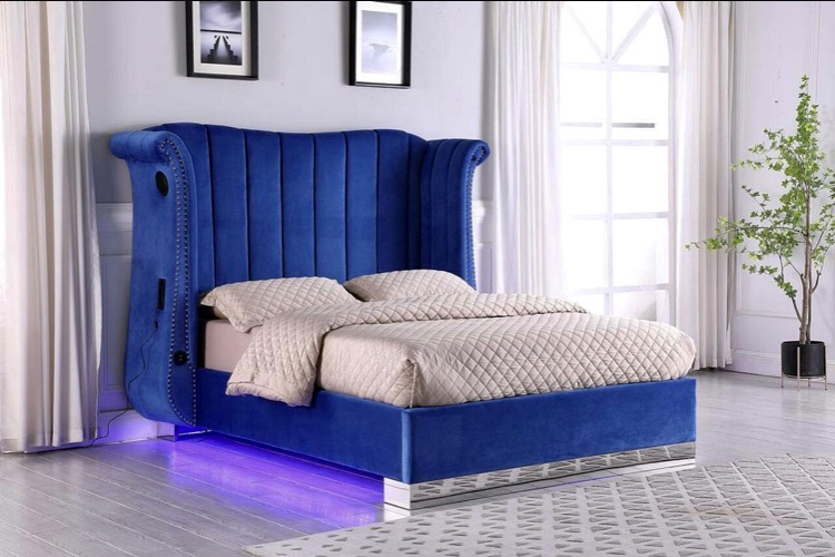 queen lit bed - blue